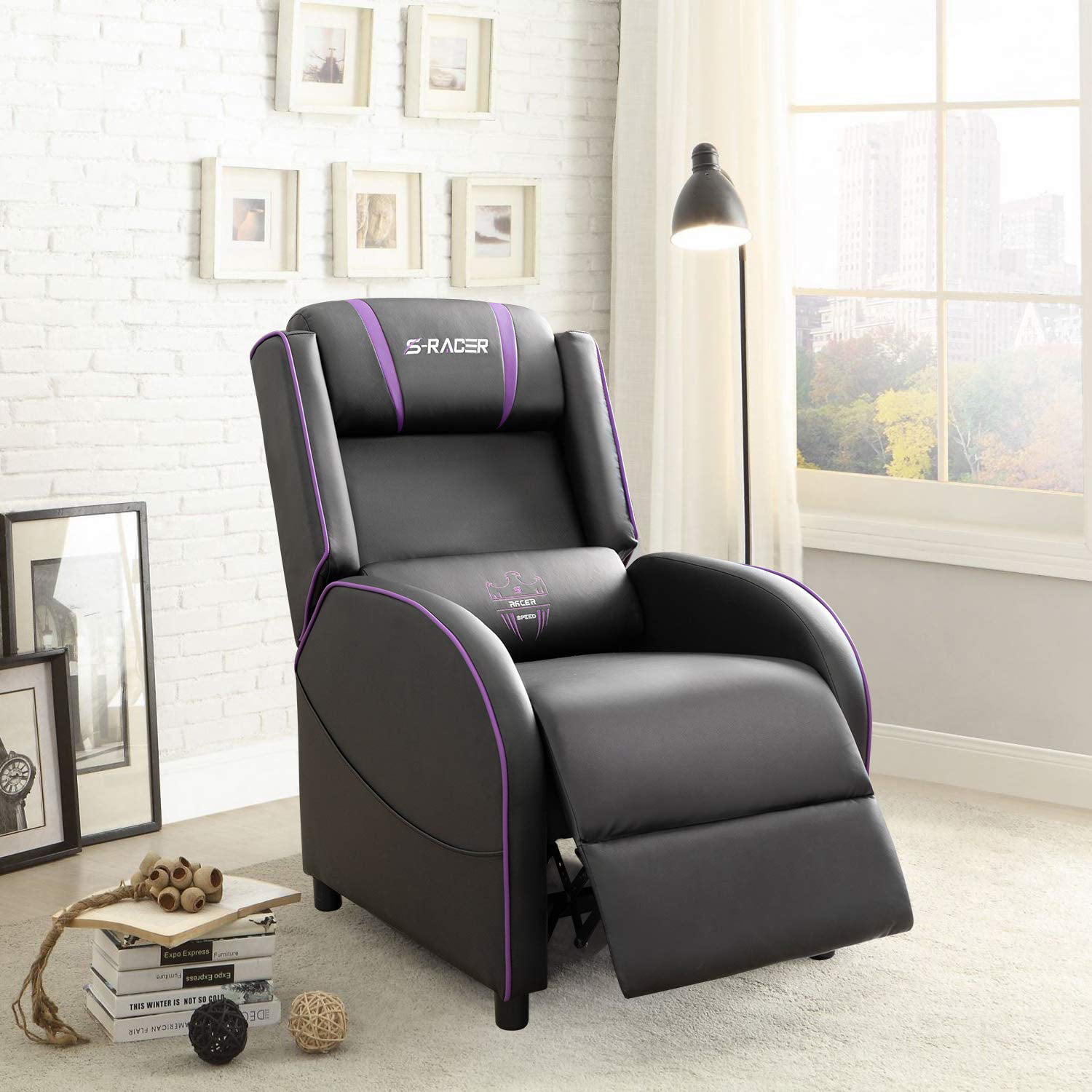 Homall Gaming Recliner Chair with PU Leather, Black/Purple - Walmart.com