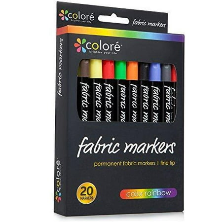 Colore Premium Fabric Markers - 20 Rich Pigment Fine Permanent Graffiti Coloring Pens - Child Safe & Non Toxic - For Art Writing on Bags, Shoes, T-shirts & Other Fabric Paint