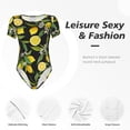 thumbnail image 4 of Gaeub Lemon Fruits Flowers Leaves Print Women's Short Sleeve One Piece Swimsuit Sexy High-Waisted Bodysuit Bathing Suit for Swimming, Beach, Sports-X-Large, 4 of 7