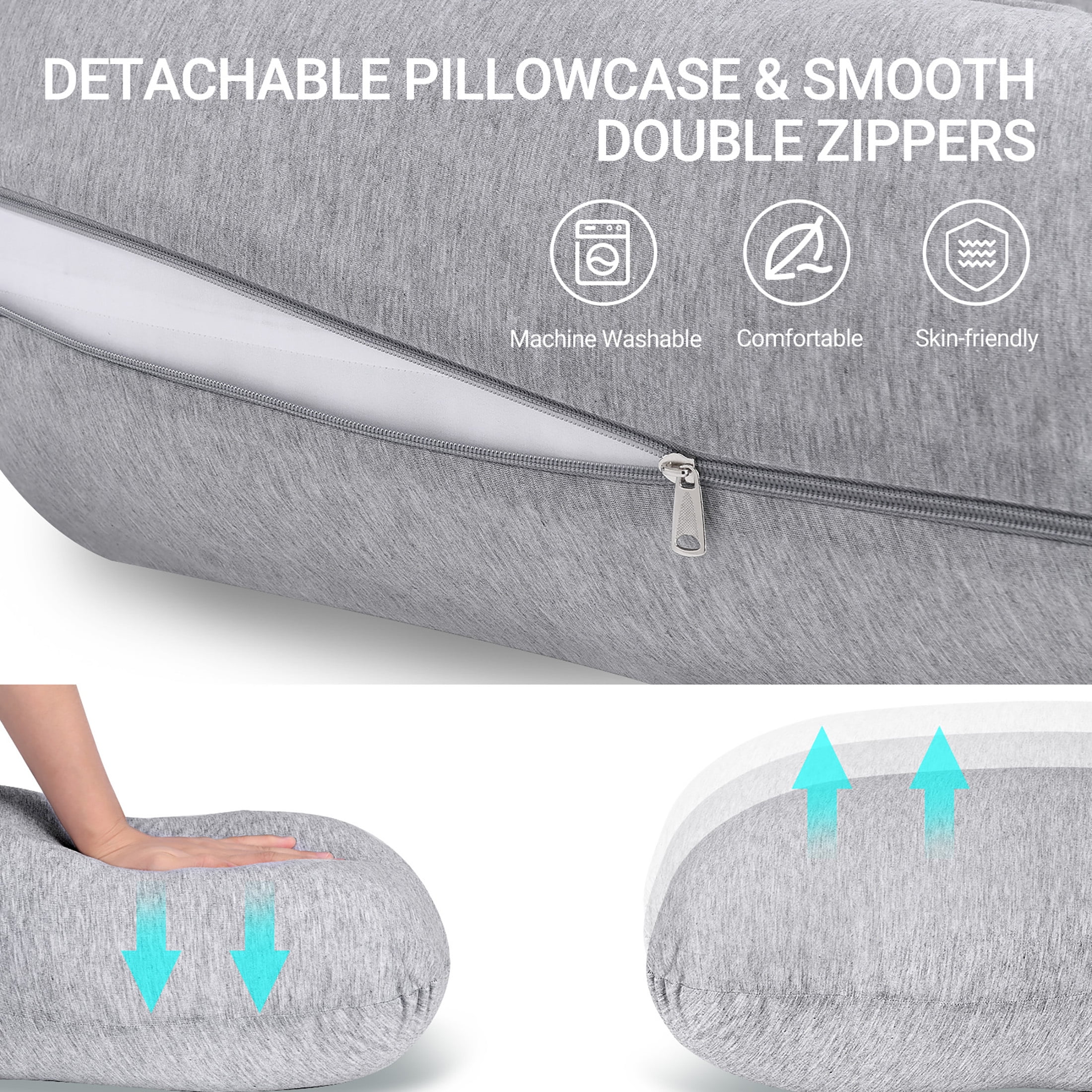 Momcozy J Shaped Pregnancy Pillows for Side Sleeping, Maternity Body Pillows for Pregnancy with Jersey Cover, Gray