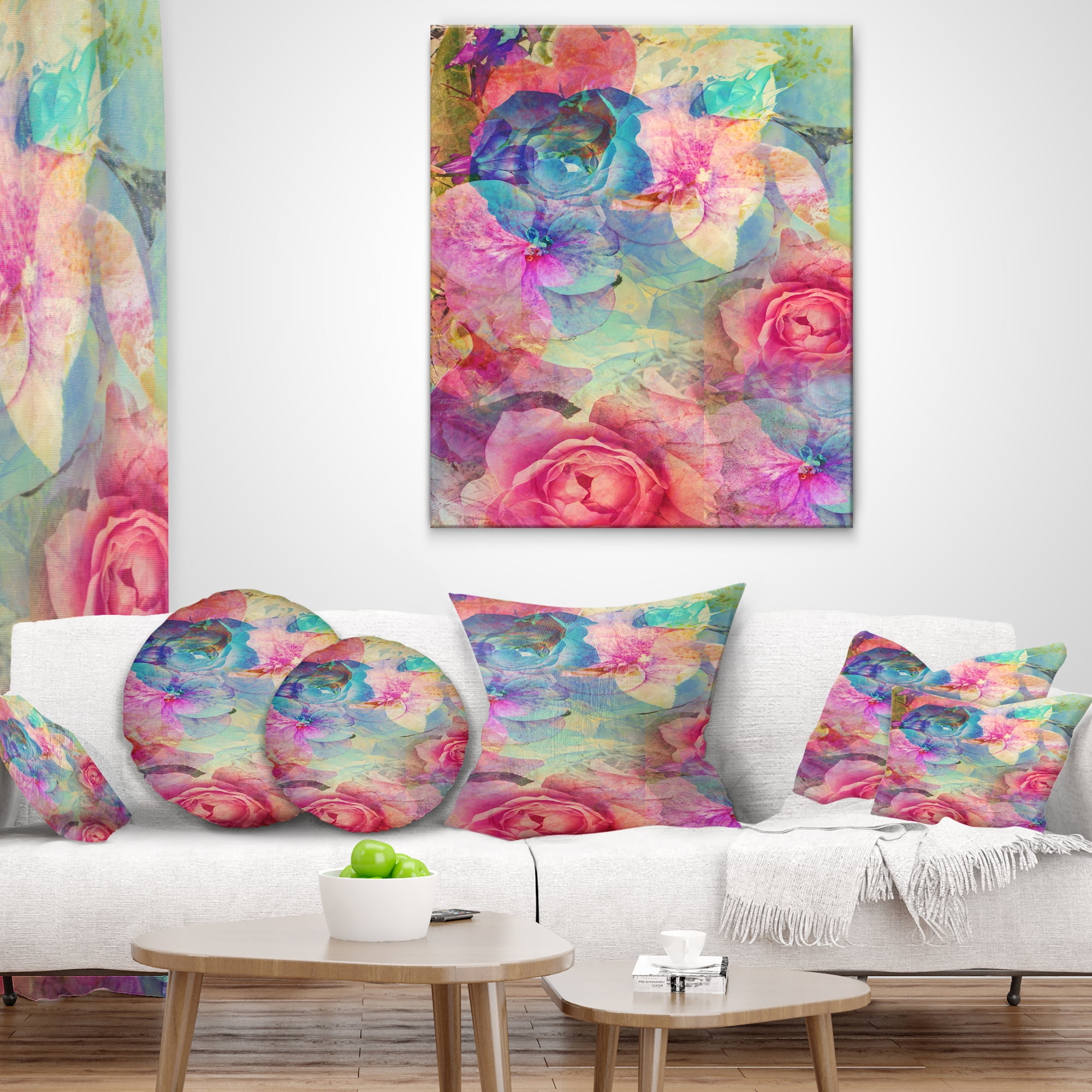 Designart Vintage Romantic Floral Art - Floral Throw Pillow - 18x18