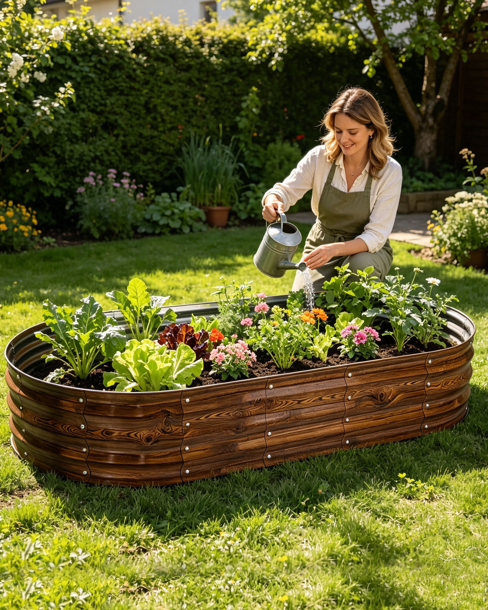 Bloyapix 6x3x1ft 2Pcs Galvanized Raised Garden Bed Outdoor, Oval Galvanized Planter Boxes, Metal Patio Planting Bed Kit for Vegetables Flowers, Brown