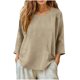 thumbnail image 5 of Blusas de Manga Larga de las Mujeres Verano Cuello Redondo Color Sólido Lino-Estilo Cardigan, Poliéster Suave Casual Abierto Frente Superior, 5 of 8