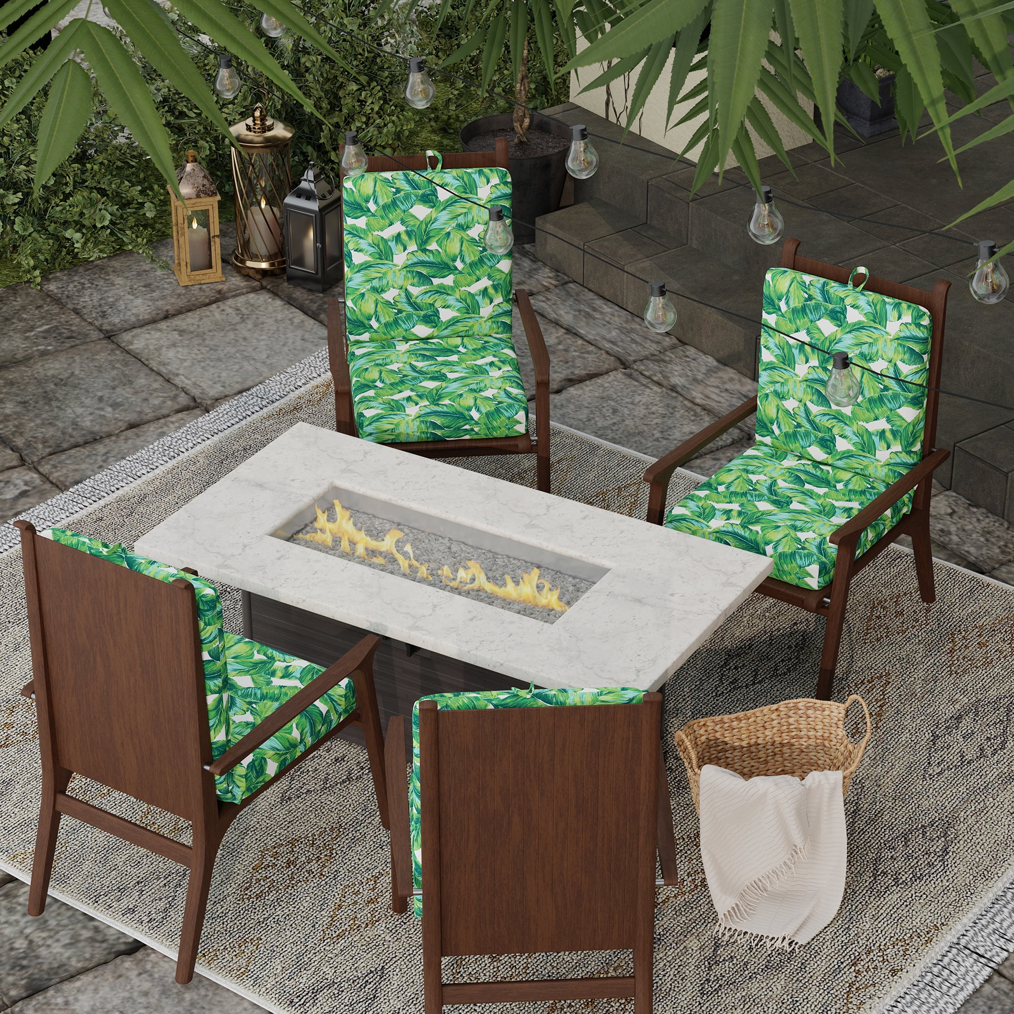 Jordan Manufacturing 43" x 20" Clarmont Seagrass Green Leaves Rectangular Outdoor Chair Cushion with Ties and Hanger Loop
