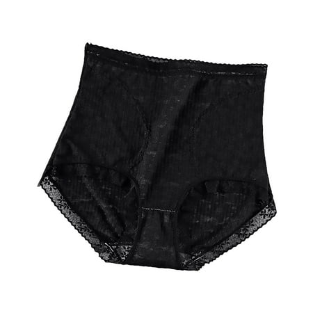 QYZEU Plus Size Underwear for Women Sexy Silk Thong High Waist Shapewear Belly Lifting Panties Solid Lace Trim Briefs Comfy Breathable Soft Lightweight Underwear Black XL