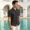 thumbnail image 4 of Uwinwear Mens Button Down Shirts Casual Lightweight Short Sleeve Solid Color Shirt Textured Linen Summer Beach Tops with Pocket,Black,XL, 4 of 8
