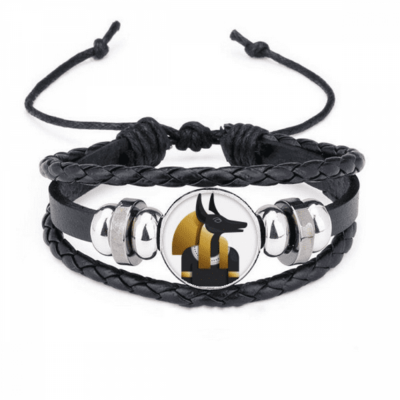 Ancient Egypt Anubis Art Pattern Bracelet Braided Leather Woven Rope Wristband