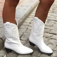 thumbnail image 2 of Bottes Mi-Mollet pour Femmes Mode Bout Rond Talon Bas Chaussures Western Décontractées pour Usage Quotidien, 2 of 5
