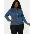 thumbnail image 4 of GRACE & GRANDEUR Women's Plus Jean Jacket Button Closed Cropped Denim Jacket, 4 of 6