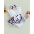 thumbnail image 3 of Wassery 2Pcs Baby Girl Summer Outfits Floral Romper Dress Flying Sleeve Ribbed Patchwork Bodysuit with Headband 3 6 9 12 Months Infant Girls Jumpsuit Dress Clothes, 3 of 9