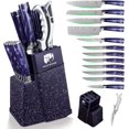 thumbnail image 1 of FULLHI 14pcs Block Knife Set, Chef's Knife Steak Knives Set with Block and Sharpener, Kitchen Knife Set, Multi-Colour Handle, Gifts for Men Women (Purple Resin), 1 of 8