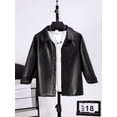 thumbnail image 3 of Boys Cool Regular Fit PU Leather Jacket, Fashion Heart Embroidery Button Down Outerwear For Fall And Winter, 3 of 9
