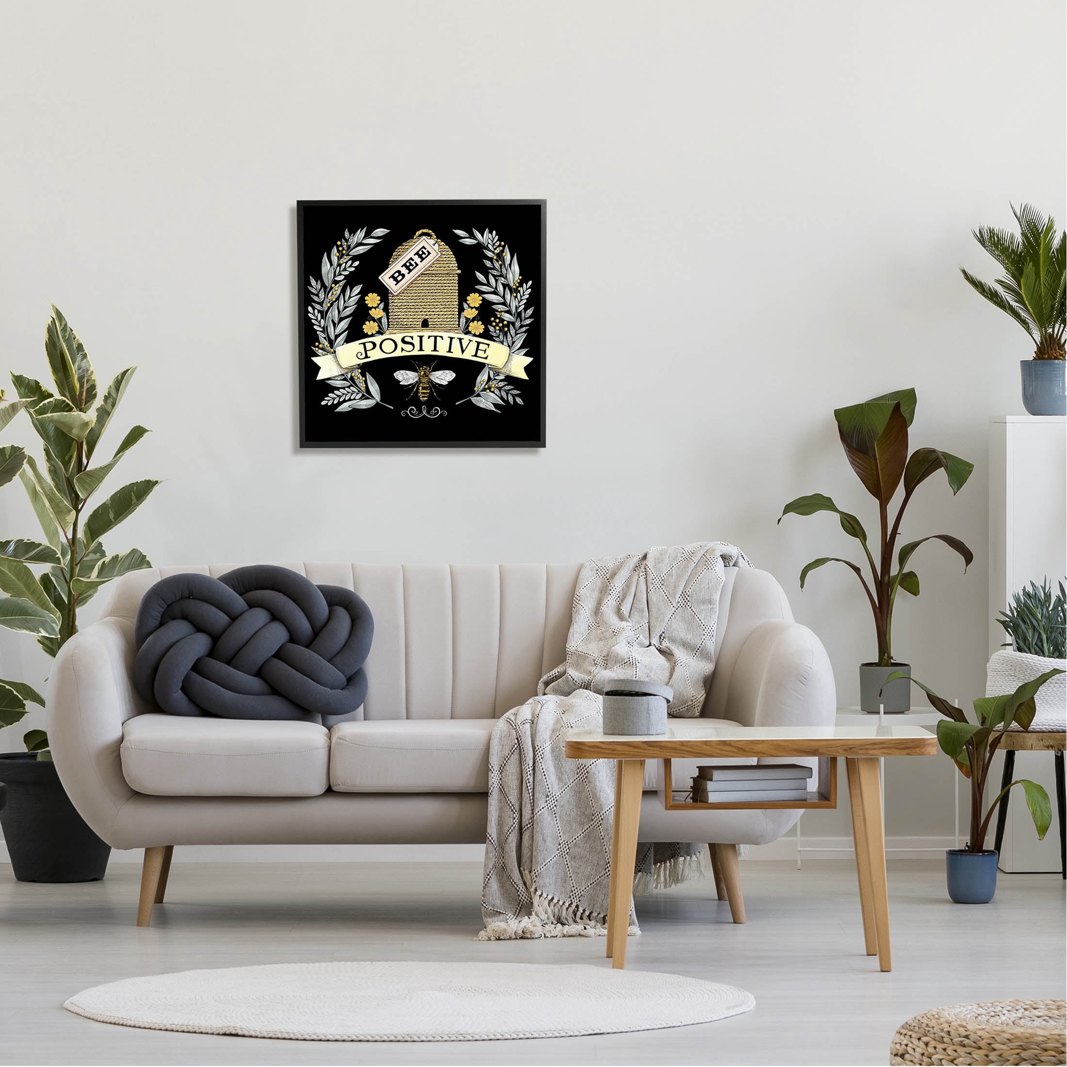 Bee Positive Vintage Hive Animals & Insects Graphic Art Black Framed Art Print Wall Art