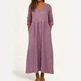 thumbnail image 2 of YDDIAN Casual Maxi Dresses for Women Loose Fit 3/4 Sleeve Plus Size Midi Dress V-Neck Summer Active Modest Maxi Dresses with Pockets Purple S, 2 of 3