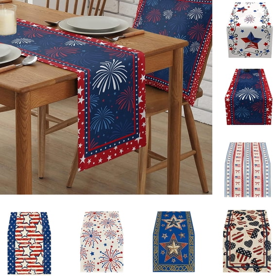Nkmbld 4th of July Table Runner, 13x72 Inch Vintage Patriotic Table Runners Decoration for Farmhouse Kitchen Dinning Indoor Outdoor Home Party Supply