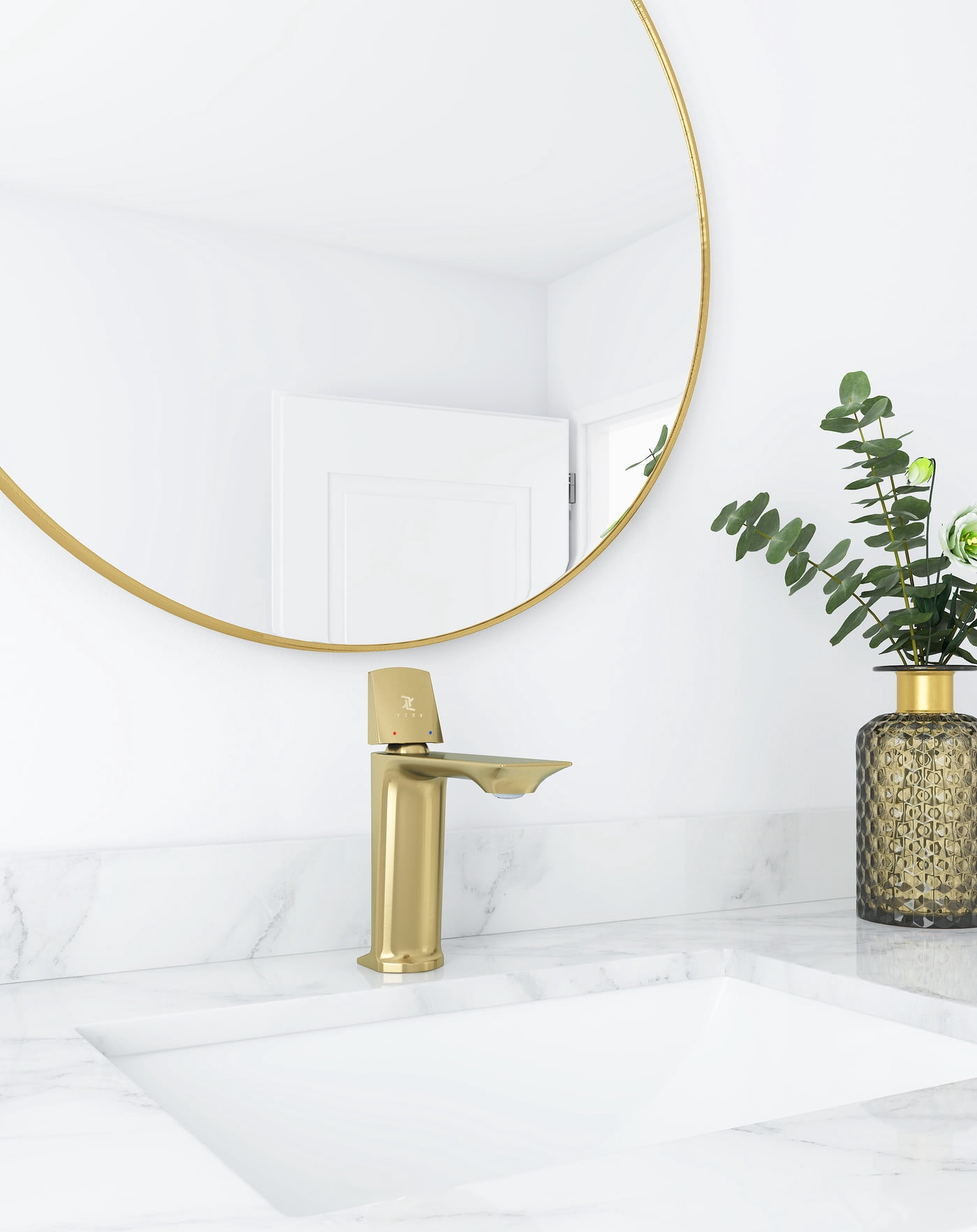 YZZY Bathroom Faucet Single Handle Sink 1 Hole Basin Faucet Brushed Gold Brass Lavatory Sink Faucet