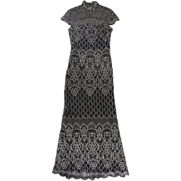 Tadashi Shoji Womens Sequin Gown Dress black 8