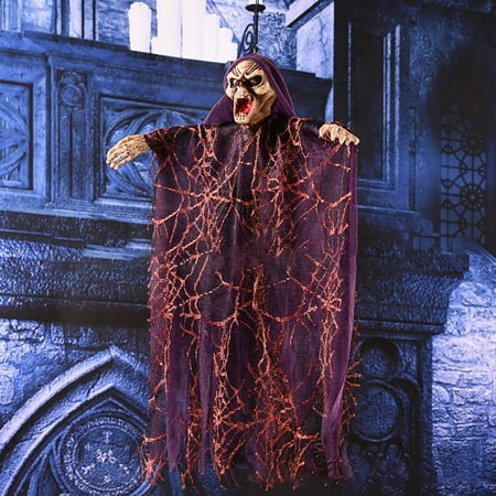 

Feledorashia Halloween Hanging Ghost Scary Skeleton Decoration with Lights and Sounds Animatronics Sensor Ghost Pendant Prop for Haunted House Porch Yard Easy to Install