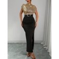 thumbnail image 4 of Elegant Black And Gold Sleeveless Sequin Top With Ruched Maxi Skirt Dress For Party Date Banquet, 4 of 7