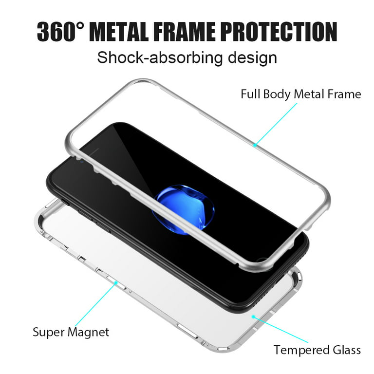 Case for iPhone 8 Plus, Nakedcellphone [Silver] MAGNETIC Snap-On Cover with Transparent Rear 9H Hard TEMPERED GLASS Clear Protector for iPhone 8 Plus, iPhone - Walmart.com