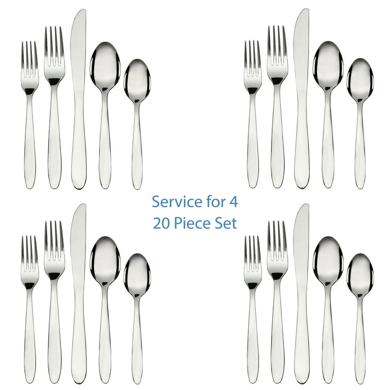 Mainstays Breck 20-Piece Stainless Steel Flatware Set, Silver, Service for 4