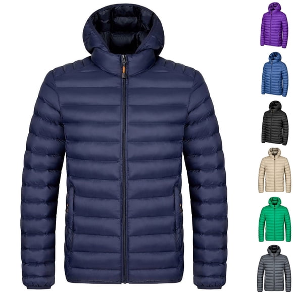 AnuYalue Big and Tall Quilted Jacket Mens Long Sleeve Hooded Coat with Pockets Full Zip Warm Outwear Winter Soild Color Jackets