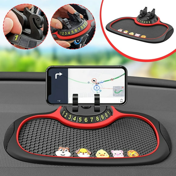 Non-Slip Dashboard Phone Mat with 360掳 Rotation, Adhesive-Free Anti-Slip Pad for Car Instrument Panel, Holds Phones GPS Devices Securely and Features Emergency Contact Number Display
