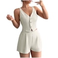 thumbnail image 2 of Casual Summer Outfits 2 Piece Matching Clothing Set Women Fashion Casual Solid Color V Neck Sleeveless High Waisted Shorts White S, 2 of 5