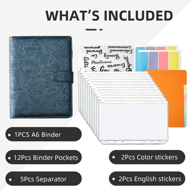 Kit de carpeta económica A6 de 6 anillas/organizador de dinero de cuero PU para dinero en efectivo (azul) Tmvgtek Original