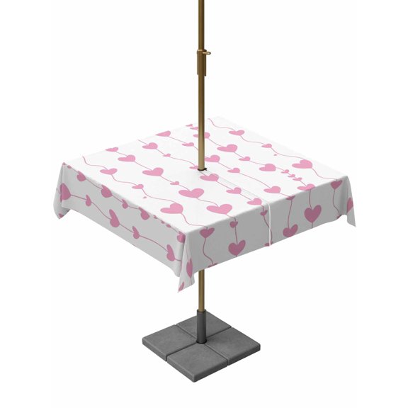 Outdoor Tablecloth with Umbrella Hole and Zipper, Valentine's Day Square Table Cloth 60x60 Inch Waterproof Tablecloth, Sweet Love Heart Lines Romantic Minimalist Picnic Table Cover for Patio Camping