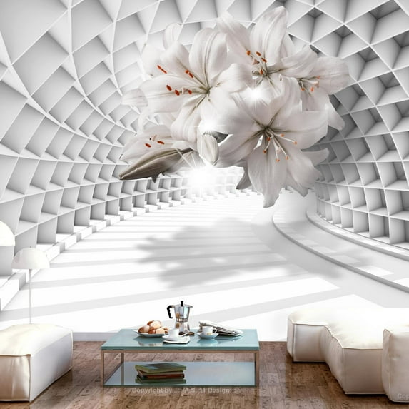 Tiptophomedecor 3D Illusion Wallpaper Wall Mural - Flowers In The Tunnel