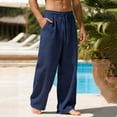 thumbnail image 2 of Hinvhai Linen Pants Men Casual Summer Beach Elastic Drawstring Waist Yoga Pants Travel Baggy Work Pant Pajama Navy, 2 of 4