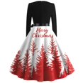 thumbnail image 3 of Women's Christmas Dress Long Sleeve Vintage A-Line Holiday Party Dress with Reindeer and Tree Print, 3 of 3