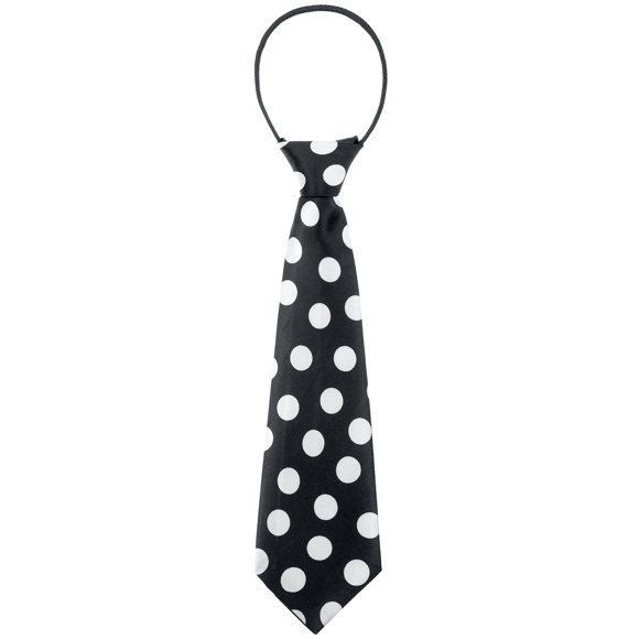 CORBATA CORTA ELÁSTICA PREATADA UNISEX INSPIRAR CHIC CON PATRÓN COLORIDO Y LINDO PARA UNIFORMES ESCOLARES, PUNTOS BLANCOS SOBRE FONDO NEGRO, TALLA ÚNICA