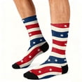 thumbnail image 5 of 4th of July 250th Anniversary Patriotic Socks for Women, Independence Day USA Flag Theme Crew Socks, Red White Blue Color Blocked Striped Middle Socks for Adult (1 Pair, 1776-2026), 5 of 6