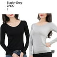 thumbnail image 3 of Ropa interior térmica femenina de manga larga con cuello redondo, camisa de fondo de otoño para el hogar y la Oficina, ropa interior para Prendas para la parte del cuerpo 2 piezas negro gris L Minnieouse AP013721-09, 3 of 6