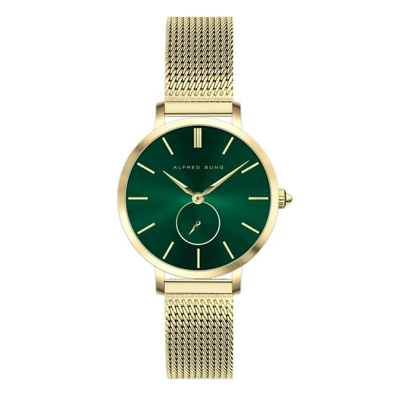 Alfred Sung Ladies Serenity Gold Green Dial Mesh Watch