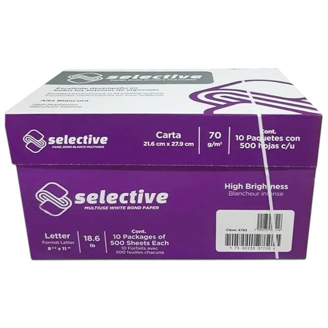 Papel Bond Scribe Selective tamaño Carta, Blancura de 99%. Caja con Scribe 4793