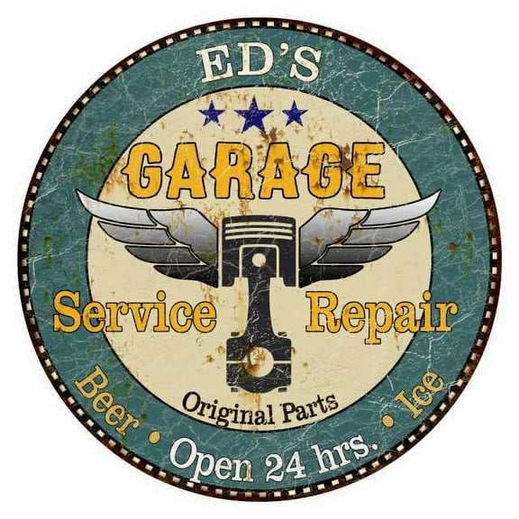 ED'S Garage 14" Round Metal Sign Man Cave Home Wall Decor 100140027005