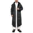 thumbnail image 2 of FAOWME Men's Hooded Robe With Pockets Long Sleeved Solid Color Plush Thickened Comfortable Warm Coats Jacket For Outdoor Activities Black 2, 2 of 5