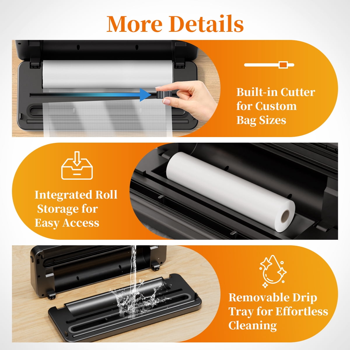 Food Vacuum Sealer Machine with 2 Rolls Food Vacuum Sealer Bags, 8-in-1 Automatic Food Sealer with Dry & Moist Food Modes, Led Indicator Lights, Built-in Cutter, Compact Design for Food Storage