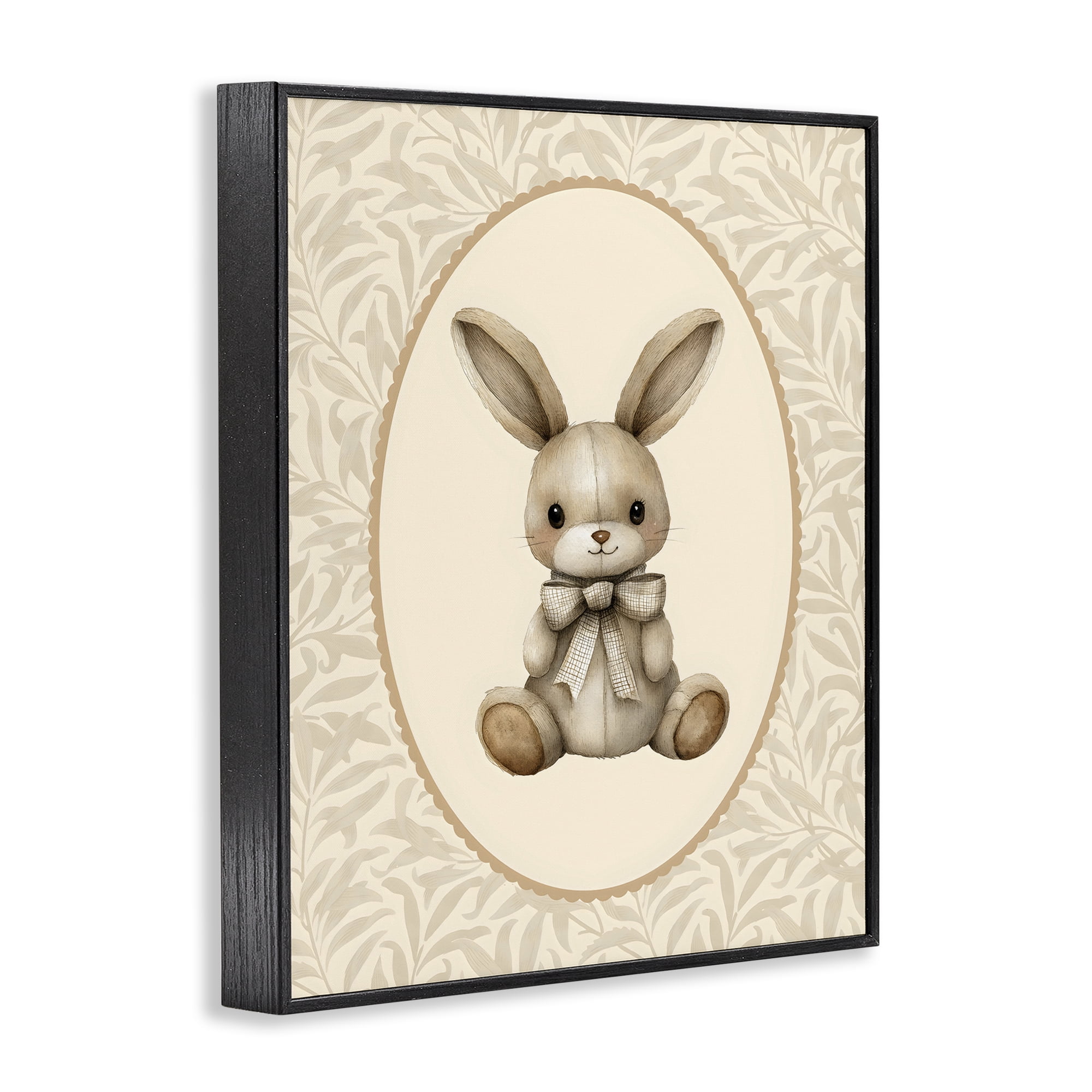 Stupell Industries Neutral Bunny in Oval Border Black Framed Giclee Art, design by LSR Design Studio