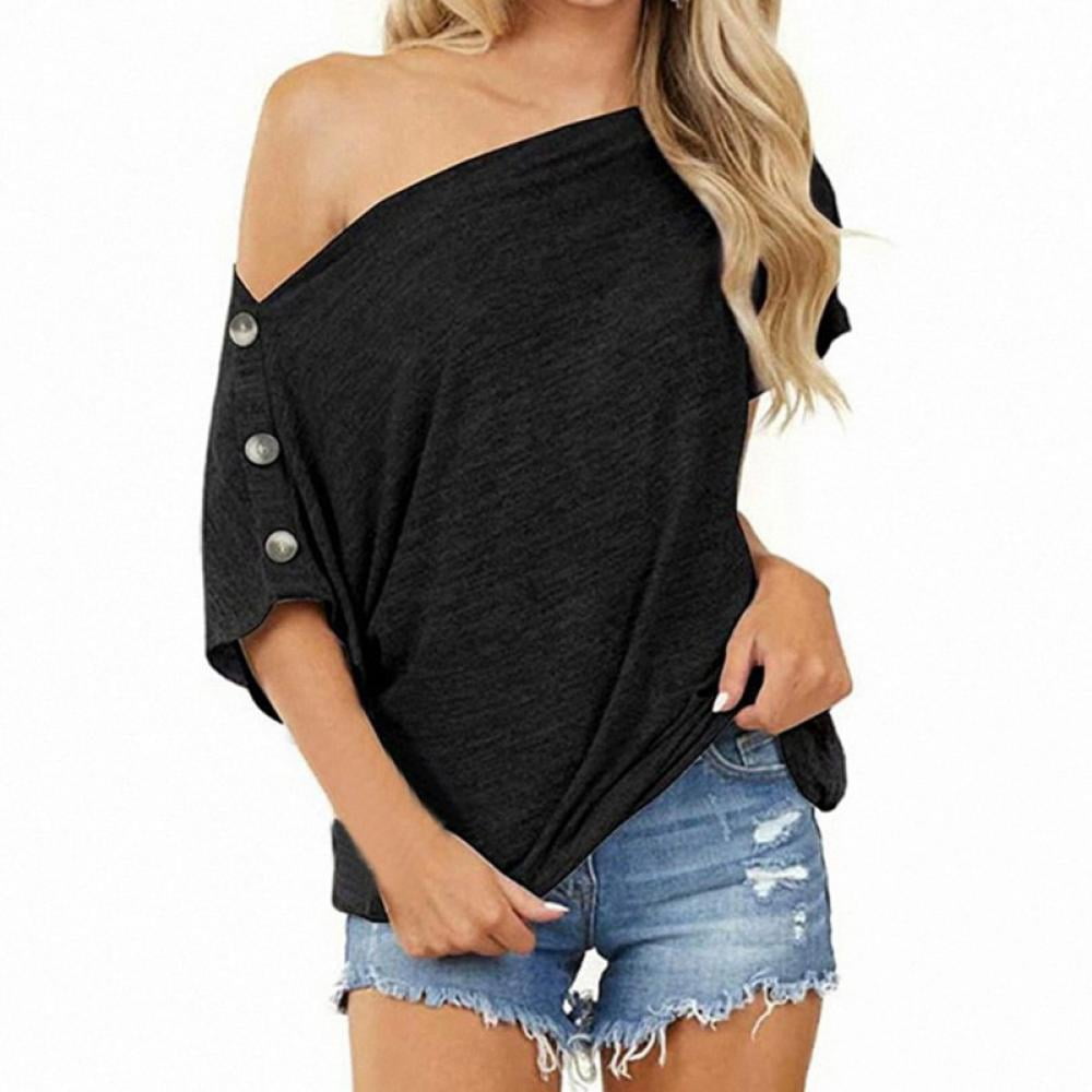 AVAIL Women's Casual Off The Shoulder Tops Short Sleeve T Shirts Loose ...