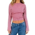 thumbnail image 2 of Wowcloth Women's Striped Bell Sleeve Knit Top, Round Neck with Cinched Waist for Casual and Daily Wear, 2 of 6