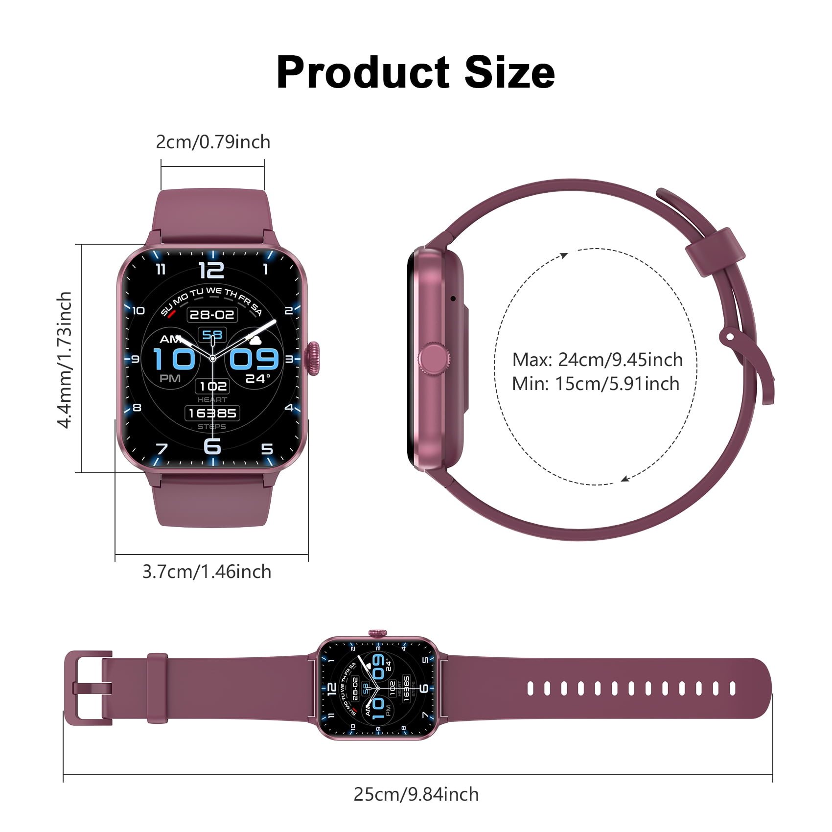 Smart Watch for Women Men, Bluetooth Calling Fitness Tracker, 1.85" HD Screen, AI Voice Assistant, 100+ Sports Modes, Compatible with Android iPhone (Burgundy)