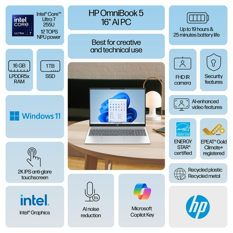 HP Omnibook 5 16 inch Touch Windows 11 Laptop Intel Core Ultra 7