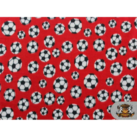 FLEECE PRINTED *SOCCER BALL RED* FABRIC / BY THE YARD N-310