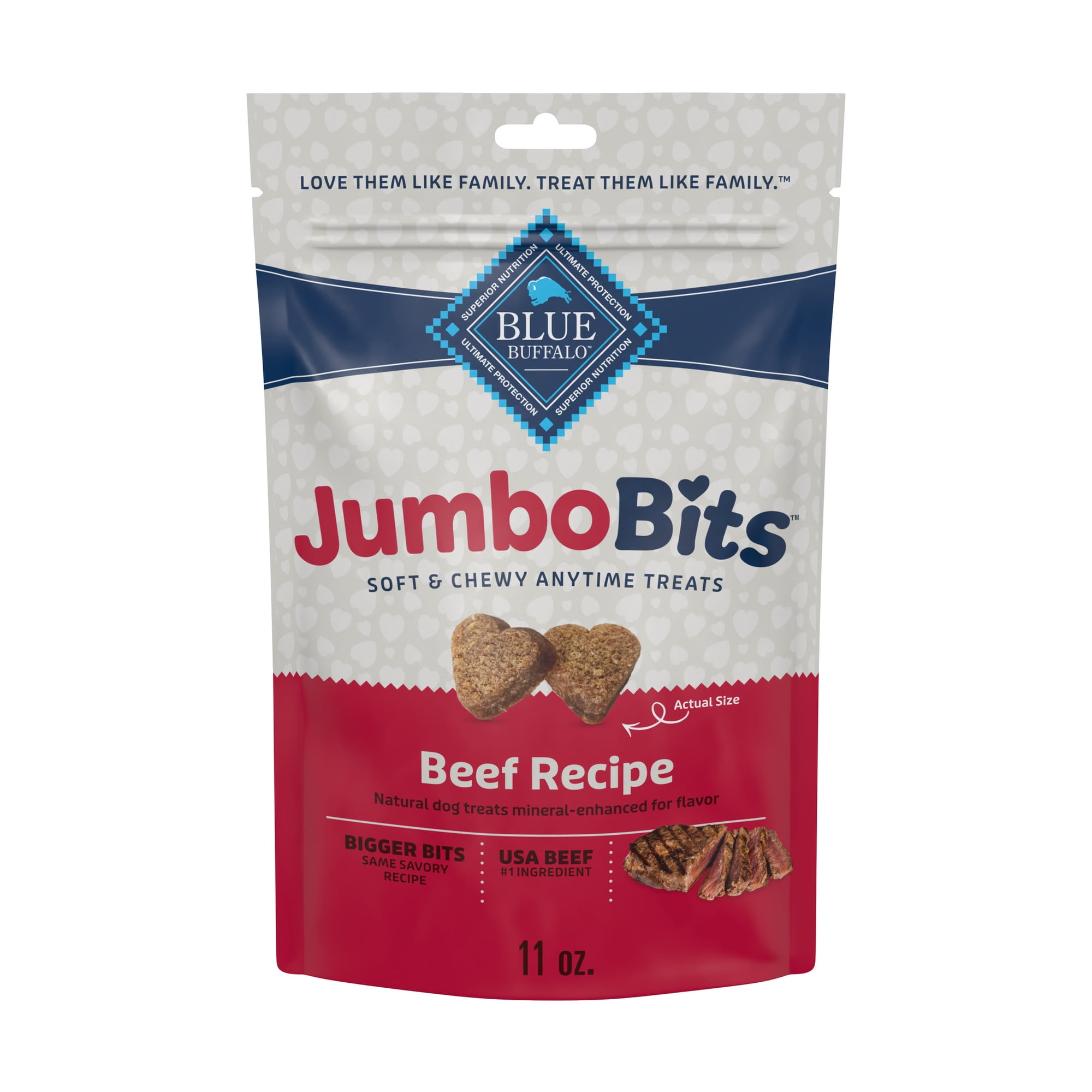Blue Buffalo Jumbo Bits Beef Recipe, Soft & Chewy Natural Dog Treats, 11 oz. Bag
