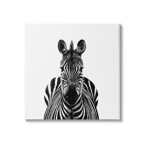 Stupell Industries Realistic Zebra Portrait Minimal Black White Wildlife Illustration, 17 x 17, Design by Victoria Borges
