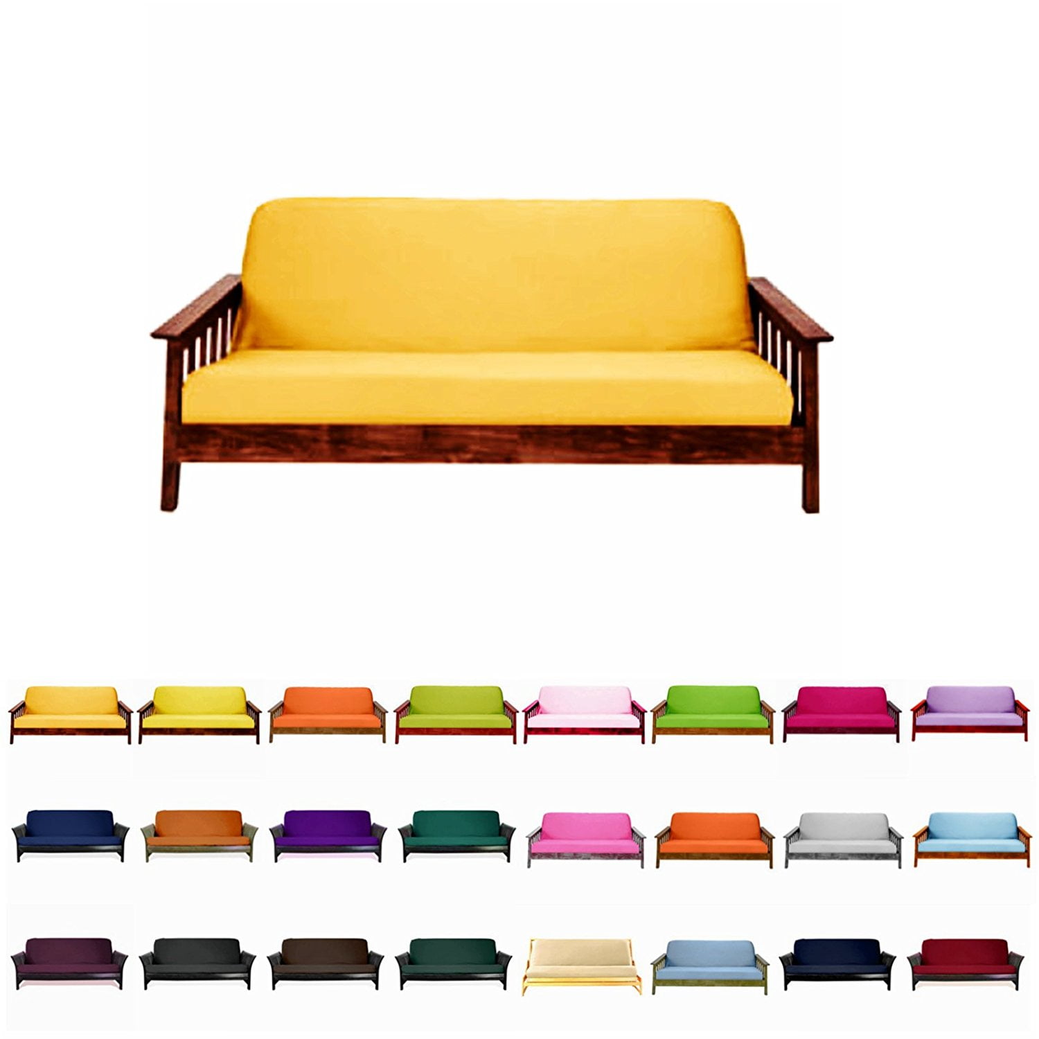 Solid Futon Cover Slipcover Fit 6" 8" Futon Mattresses Yellow, Queen